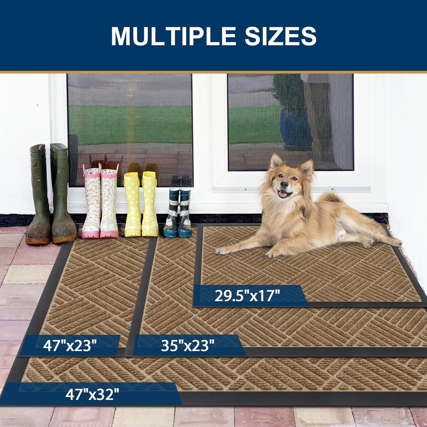 Smiry Front Door Mat Outside Entrance, Heavy Duty Outdoor Indoor Mat, Natural Rubber Doormat, Non Slip, Trap Dirt and Moisture, Easy Clean, Low Profile Patio Porch Entryway Mat, 59x23, Coffee