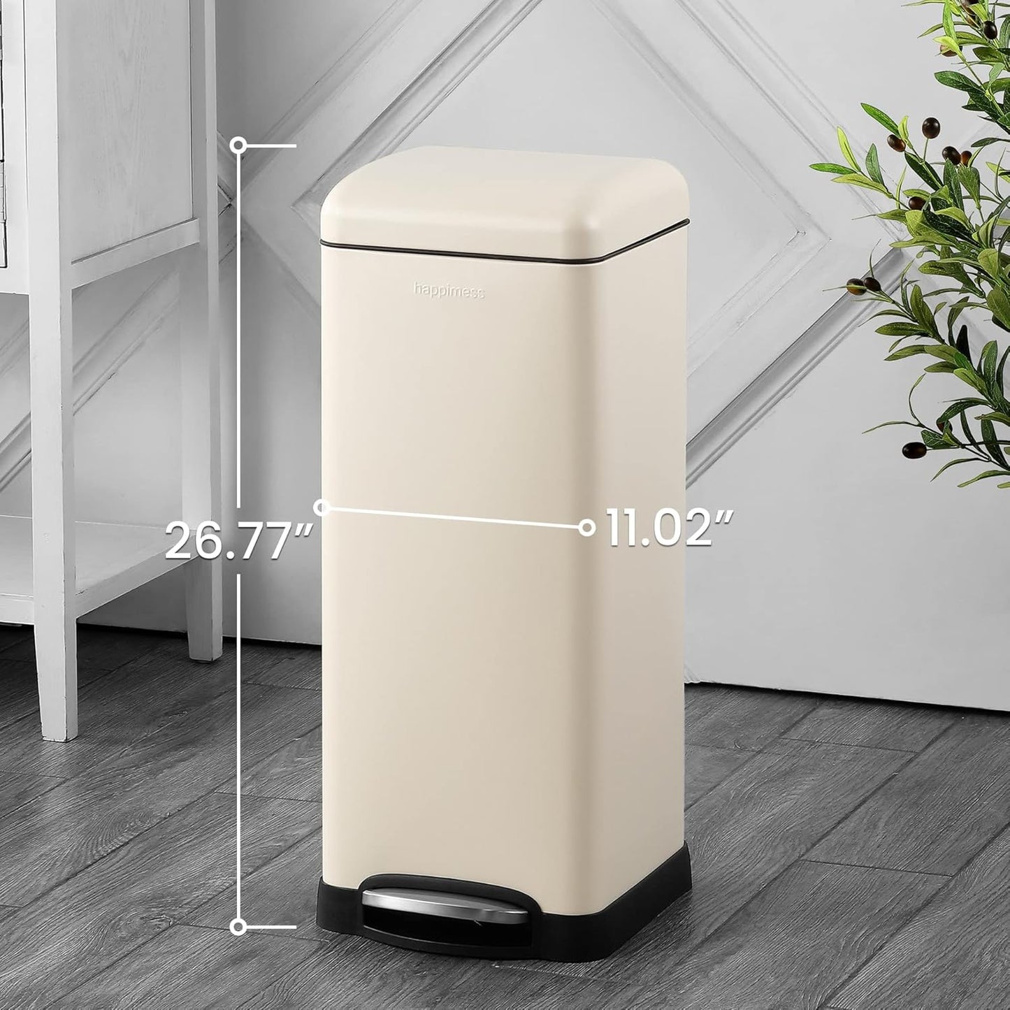 happimess HPM1007F Betty Retro 8-Gallon Step-Open Trash Can with Soft-Close Lid, Fingerprint Resistant, Modern, Minimalistic for Home, Kitchen, Laundry Room, Office, Bedroom, Bathroom, Almond