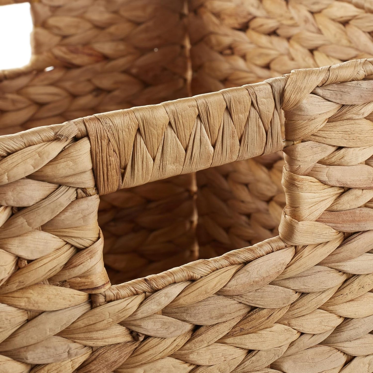 Casafield 10.5" x 10.5" Water Hyacinth Storage Baskets, Natural - Set of 4 Collapsible Cube Organizers, Woven Bins for Bathroom, Bedroom, Laundry, Pantry, Shelves
