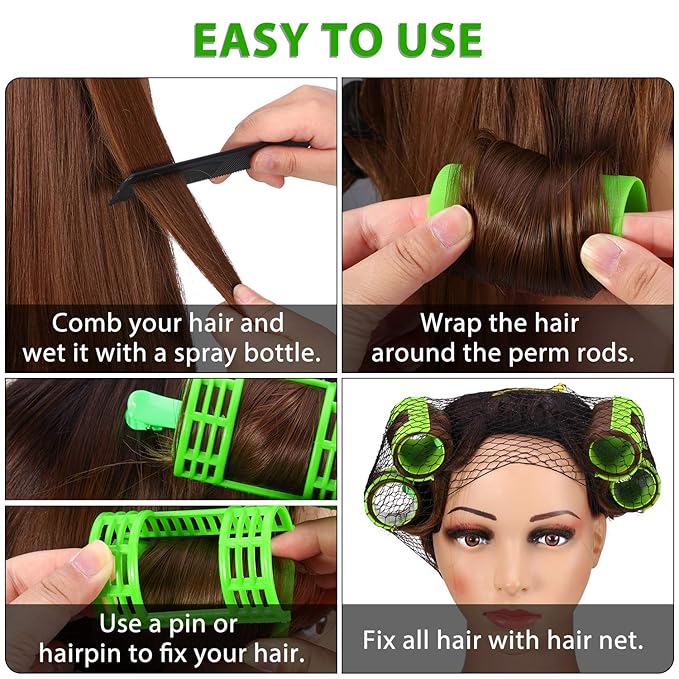 WILLBOND 65 Pieces Rollers Plastic Rollers Hair Curlers Set 4 Sizes for Long Medium Short Hair, Duck Clips Hairnet Hairdressing Styling Tool(Colorful)