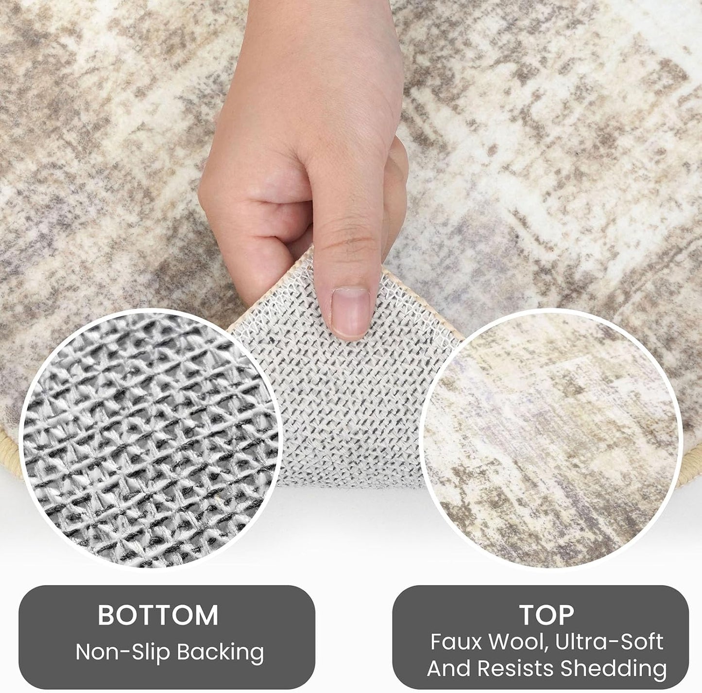 IOHOUZE Abstract Runner Rug 2x6 Ft Washable Runners for Hallways, Non Slip Kitchen Runner Printed Faux Wool Entryway Runner Indoor, Modern Abstract Floor Carpet for Hall Kitchen Bedroom, Beige Brown