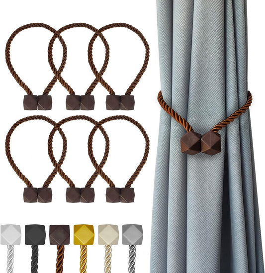 Hion Magnetic Curtain Tiebacks Dark Brown 6 Pack, Curtain Tiebacks Buckles Holdbacks Holders Hooks Clip for Home Bedroom Office Decorative Thick or Thin Curtain