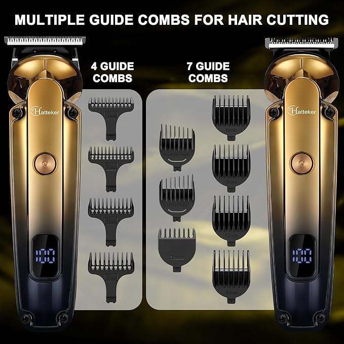 Hatteker Men's Beard Trimmer Kit Electric Razor Shaver Professional Hair Clipper with Zero Gapped T-Blade Nose Ear Beard Body Trimmer for Men Waterproof Cordless Grooming Kit 6 in 1