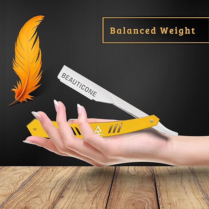 BEAUTICONE Straight Razors for Men, Straight Edge Razor, 100 Single Edge Blades, Stainless Steel, Barber Razor for Men's Shaving, Barber Shaving Knife