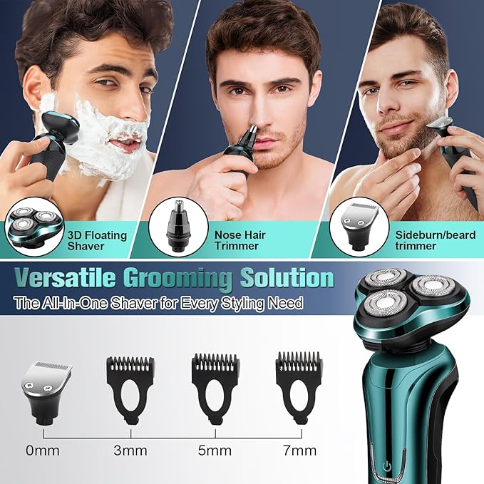 Electric Razor for Men, Men's Rotary Shavers, Waterproof, Wet and Dry Rechargeable Electric Shaver for Men's Faces with a Cordless and Floating Head,Portable Travel Razor,an Ideal Gift for Men