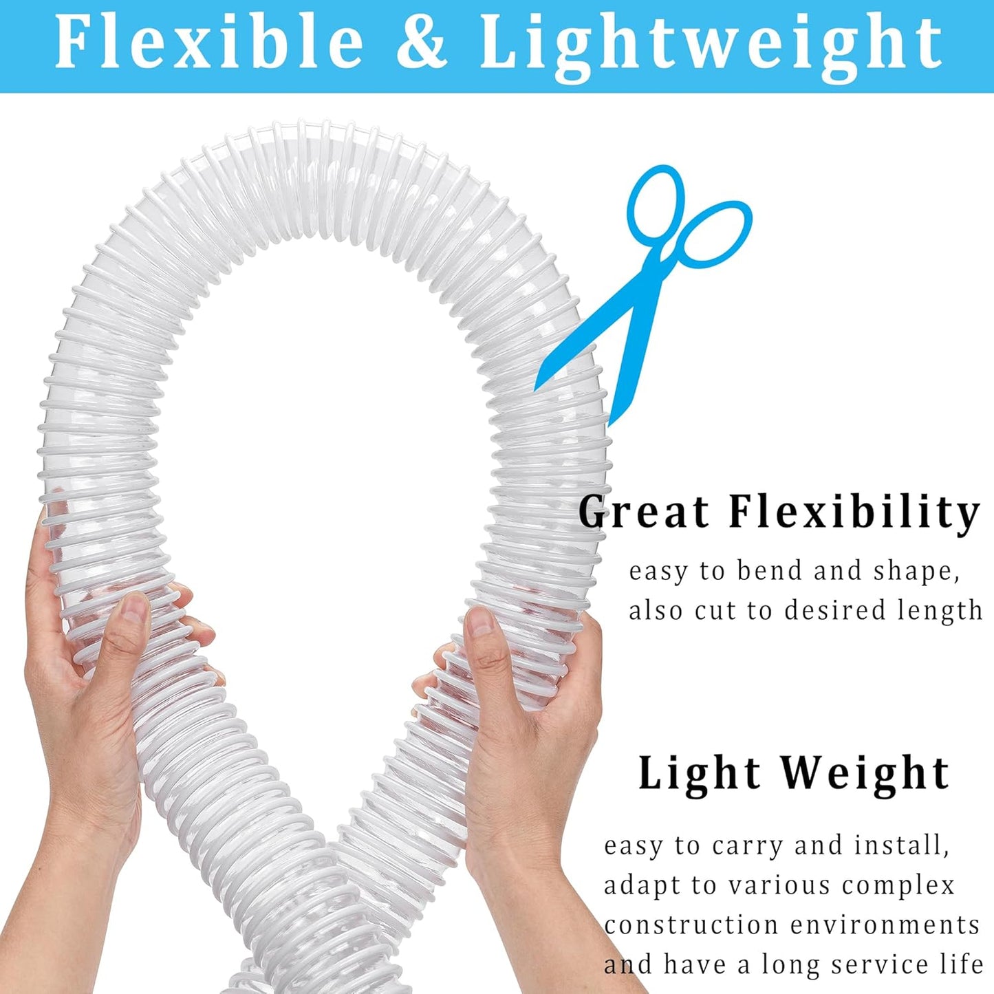 Dust Collection Hose 2-1/2 in × 5 ft Heavy Duty Clear Flexible PVC Reinforced Thicken Helix Suction Discharge Corrugated Pipe Hose for Fume Dust Collector Fitting Wood Chip Saw (2.5 inch hose)