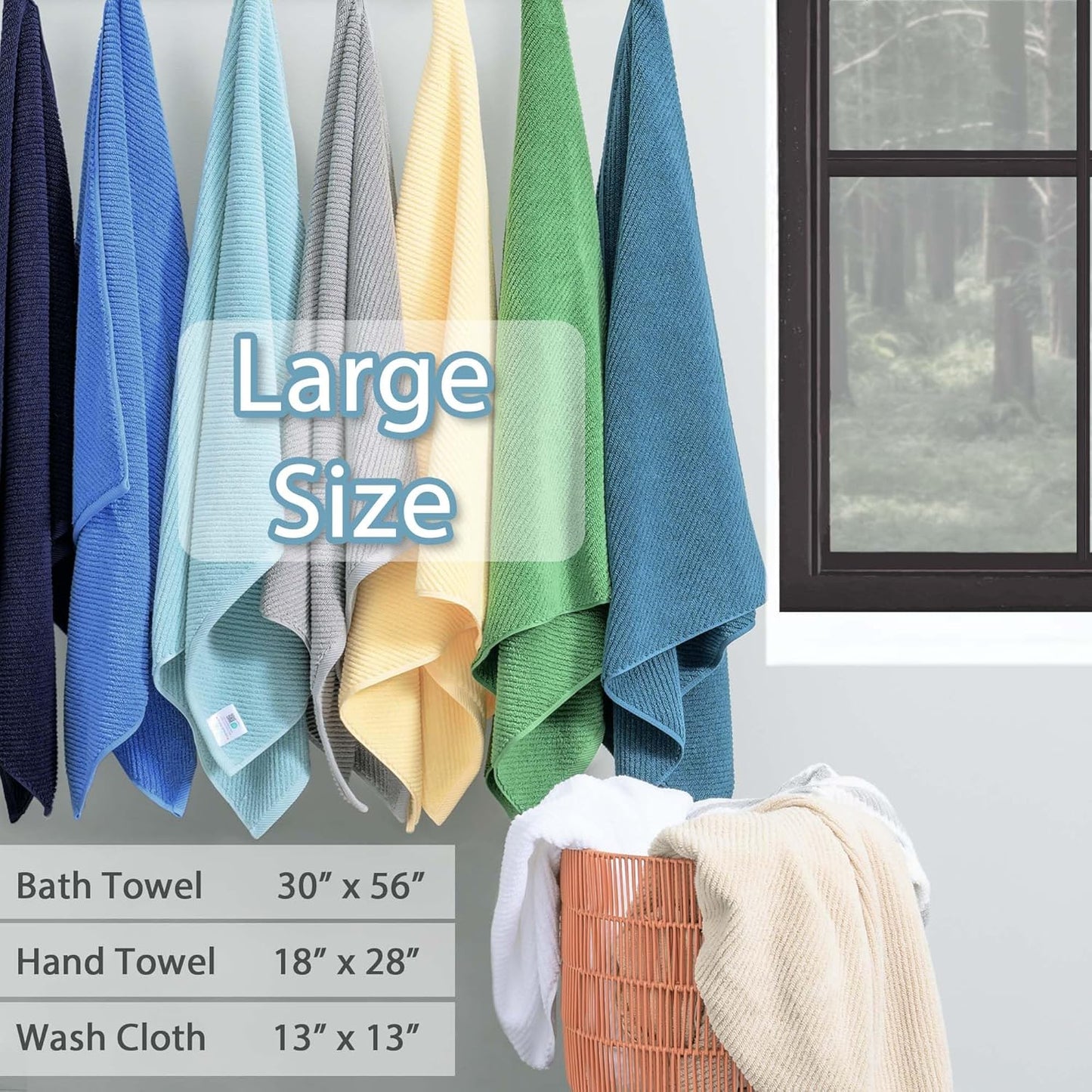VOOVA & MOVAS Green Towels for Bathroom - 100% Cotton | Quick Dry | Lightweight | Thick | Soft, 6 Piece Towel Set, 2 Large Bath 30"x56", 2 Hand 18"x28", 2 Wash Cloths 13"x13", Towel Gift Set, Sage