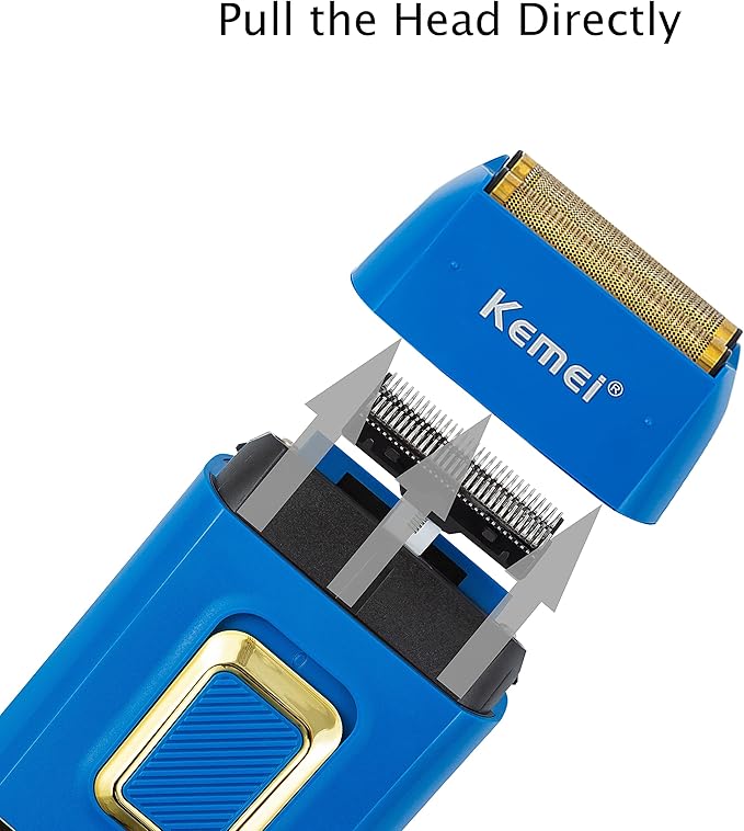 KEMEI Foil Shaver Double Electric Shaver for Men Electric Razors Head Shaver for Bald Men Barber Supplies Hair & Beard Trimmer Cordless Rechargeable, Blue