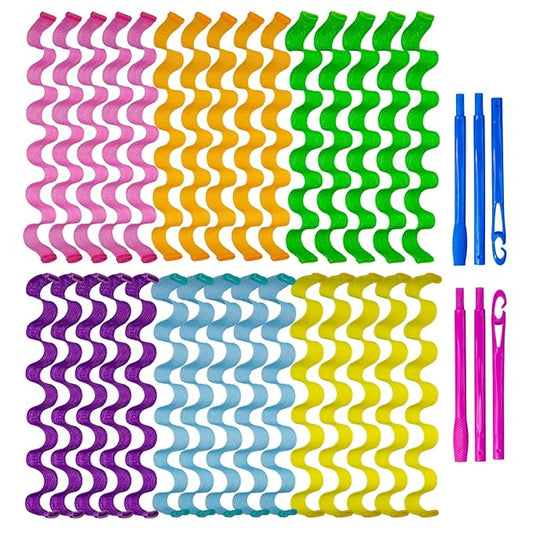 30pcs Heatless Hair Curlers Rollers Wave Curls Styling Kit with 2 Sets Styling Hooks,No Heat Hair Curlers Spiral Curlers for Long Hair 21.8”(55 cm)…
