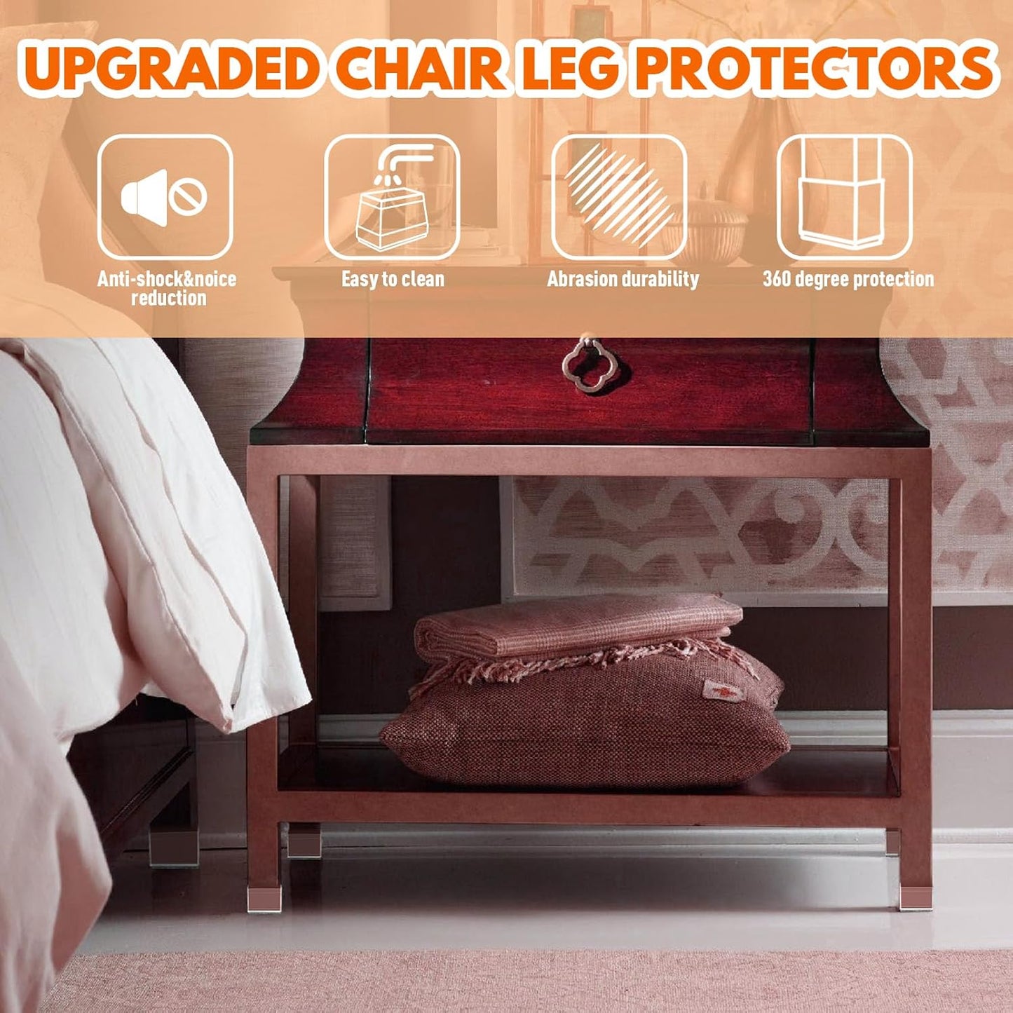 Rectangle Chair Leg Protectors for Hardwood Floors,16 PCS Silicone Covers to Protect Wood Tile Floors Felt Pads Furniture Leg Caps Reduce Noise. Easy to Move.(Clear,0.75 x 1 Inch,Rectangular)