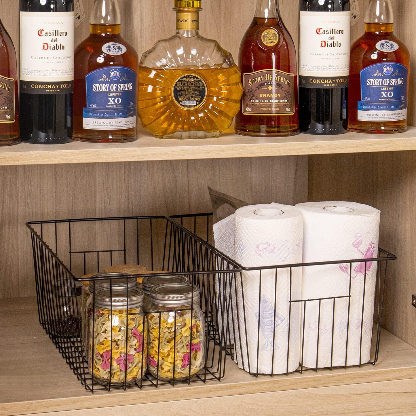 16" L x 12" W Wider Freezer Storage Organizer Baskets Container, Deep Metal Wire Chest Upright Refrigerator Divider with Built-in Handles for Cabinet, Pantry, Closet, Kitchen, Black