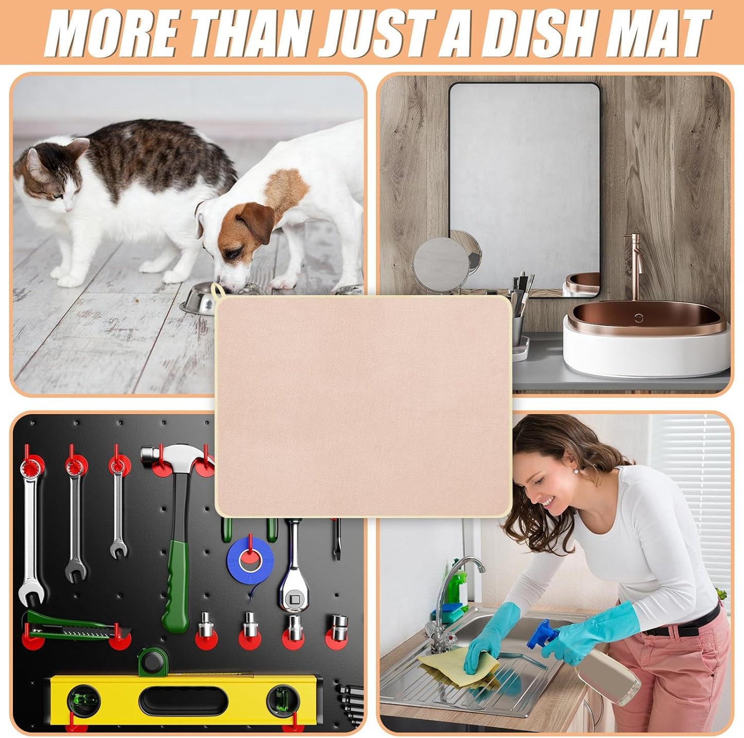 Hushee 2 Pack Extra Large Dish Drying Mat Microfiber Absorbent Dish Drying Pad Large Size Dishes Drainer Mats for Countertop, Sink, Refrigerator or Dryer (30 x 24 Inch,Beige)