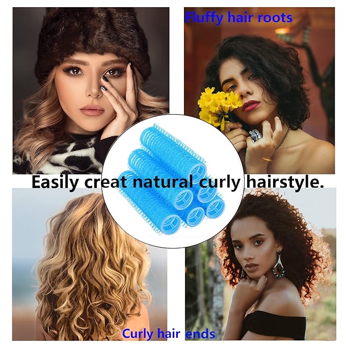 24PCS Self Grip Heatless Roller Set for Pro Salon Hairdressing and DIY Hairstyling - Medium Short Hair Curlers with Rat Tail Comb (0.8in, Light Blue)