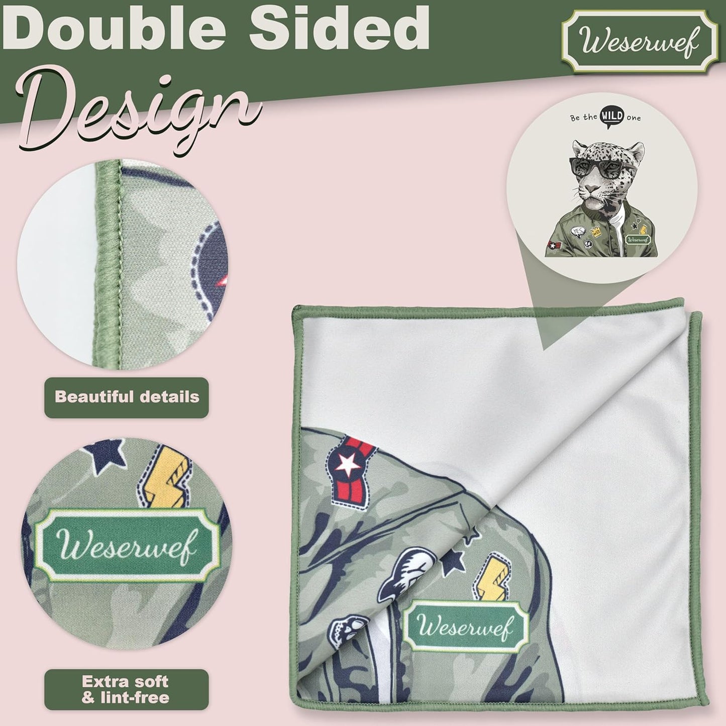 WESERWEF Design Microfiber Glasses Cleaning Cloth – Premium Cleaning Cloth for Eyeglasses, Screens, Tablets, Cameras & Lenses, 12" x 12", Ultra-Soft & Scratch-Free (Wild one)