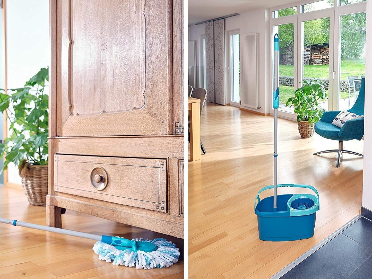 Leifheit Clean Twist Spin Mop and Bucket Set with Rollers | Telescopic Handle, 360° Joint, Spin-Dry System | Easy Glide Wheels | Blue