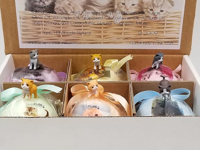 Spa Pure Kittens in Basket: 6 Adorable Kittens Hiding Inside Each Colorful Bath Bomb, XL 5 oz Each (6 Count) Pack of 1, Multicolor