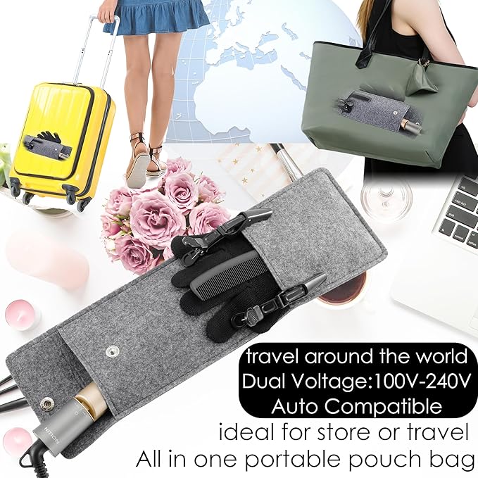 NITION Ceramic Tourmaline Hair Straighteners LCD Flat Iron MCH Fast Heating Up. Healthy Home Straightening Styling Tools with Travel Pouch Bag. 265-450°F Adjustable. 1" Smooth 3D Plate. Dual Voltage