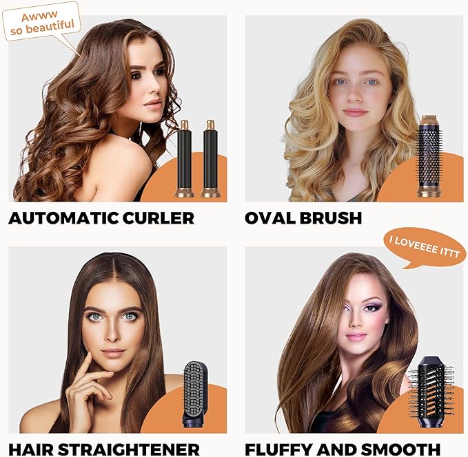 Blow Dryer Brush Set of 6, Air Curling Iron 3 Temperature Negative Ionic Hair Dryer Brush, Hot Air Brush Hair Styling Tools, 800W Volumize Straightener Round Brush Blow Dryer 100-120V