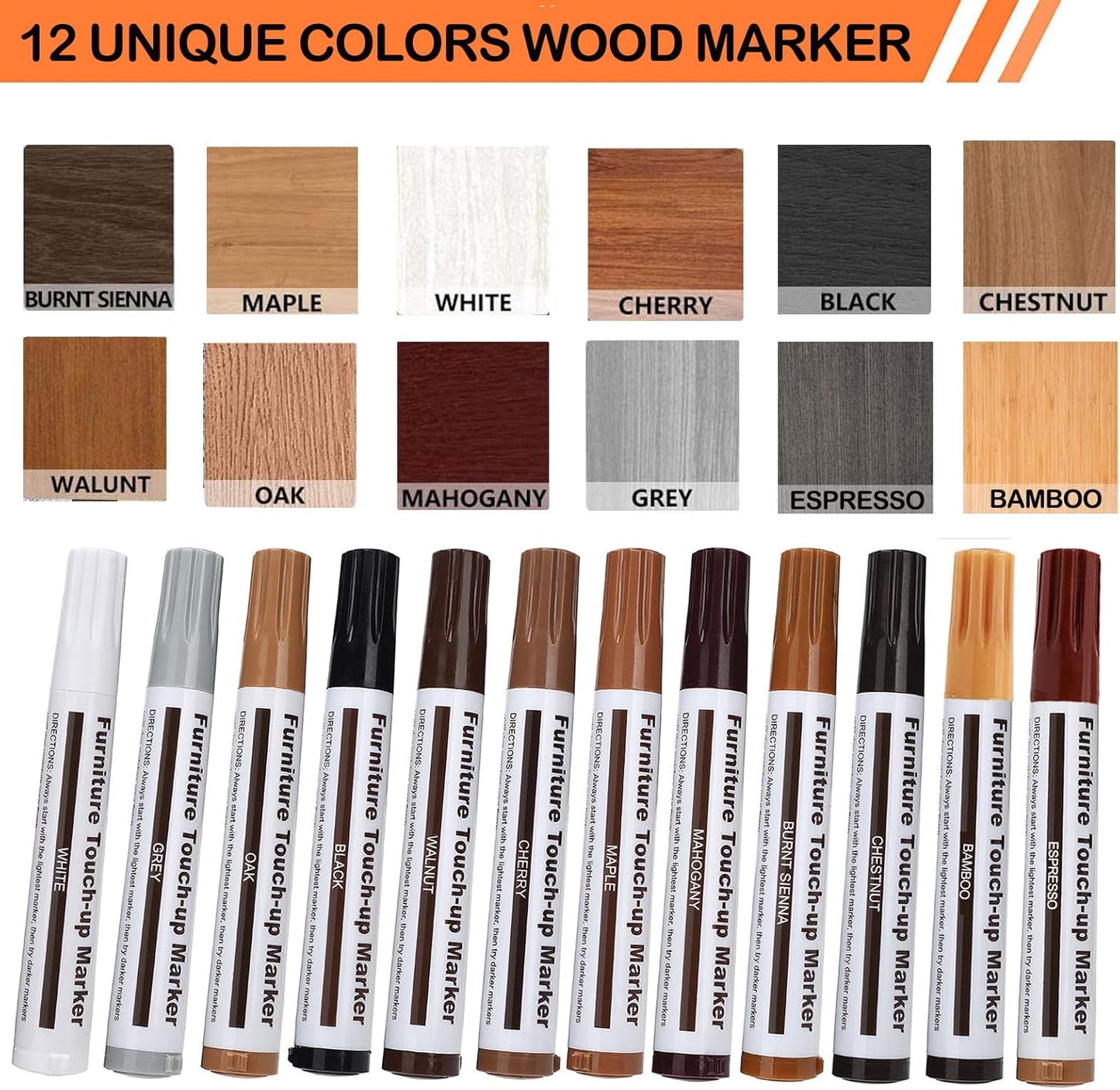 Lifreer Revolutionary Furniture Touch Up Markers, 12 Colors Wood Scratch Repair Markers Kit - Perfect for Stains, Scratches, Wood Floors, Tables, and Bedposts - Easy to Use and Long-Lasting Results!