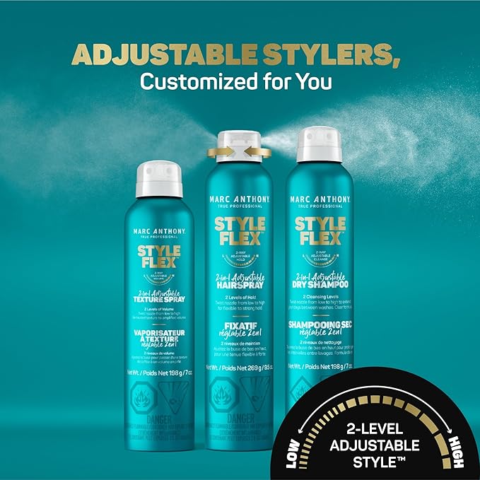 Marc Anthony Dry Shampoo for Women & Men, Style Flex 2-in-1 Adjustable Spray - 2 Cleaning Levels Dry Shampoo for Refreshed, Well-Groomed Hair Between Washes - All Hair Colors, 7 oz