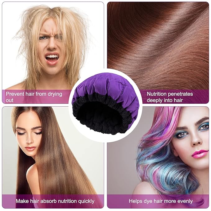 Deep Conditioning Microwavable Heat Cap for Steaming Hair Styling and Treatment, Haircare Therapy (Purple)