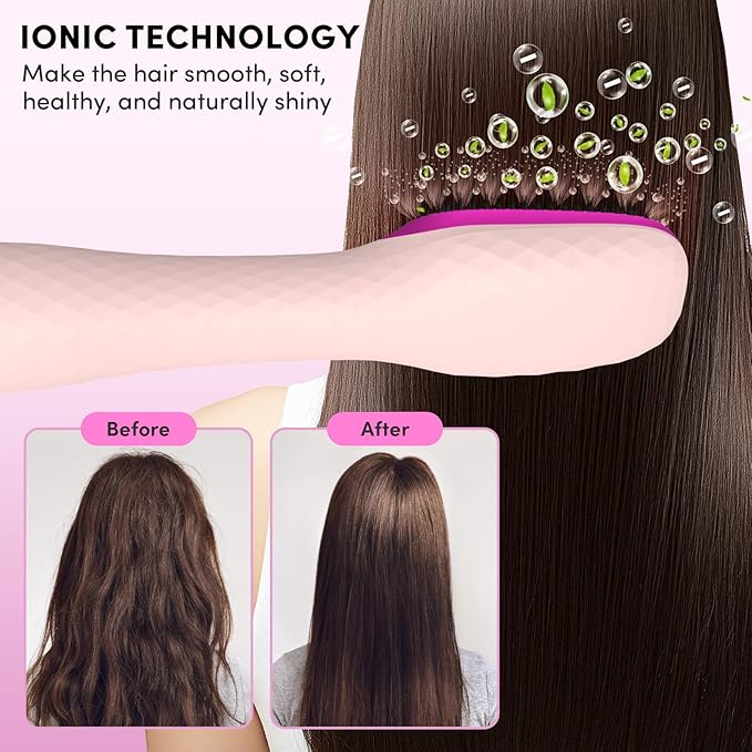Longyu 3 in 1 Hair Blow Dryer Brush 1200W Negative Ionic Hot Air Brush with Ceramic & Tourmaline Technology One Step Hair Dryer and Styler for Straightening Drying Smoothing (Pink)