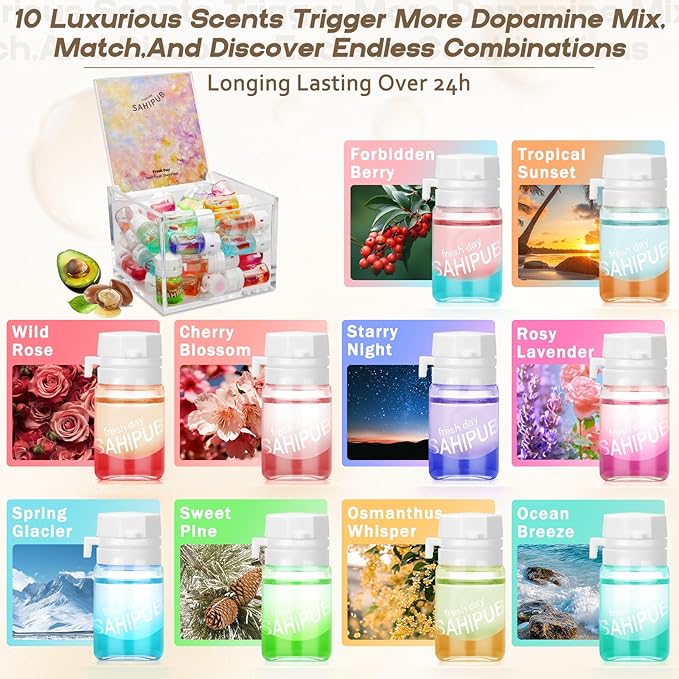 Hair Oil Perfume - 40 Pcs Hair Perfume & Oil Serum Treatment Avocado Nourishing Shining for Women Man Frizz Dry Damaged Hair, Leave-in Serum Long Lasting Scent (Spring Glacier)