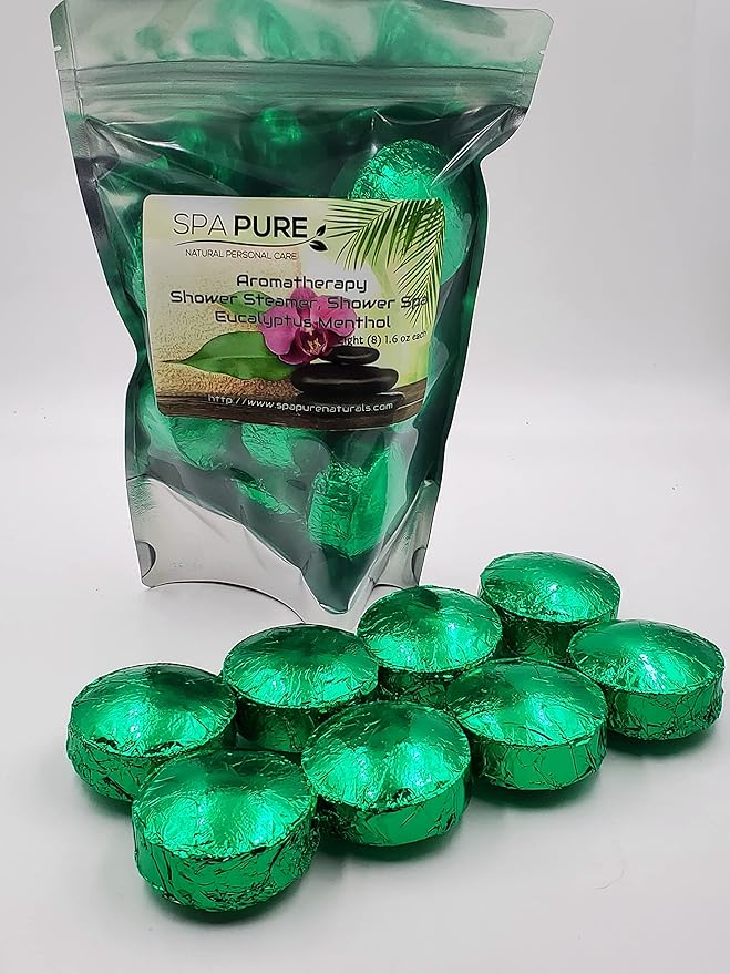 Spa Pure Menthol Aromatherapy Shower: Steamers Tablets Bombs With 100% Natural/Organic Essential Oils - Transform Your Shower - Transform Your Mood (Count of 8) Pack of 1