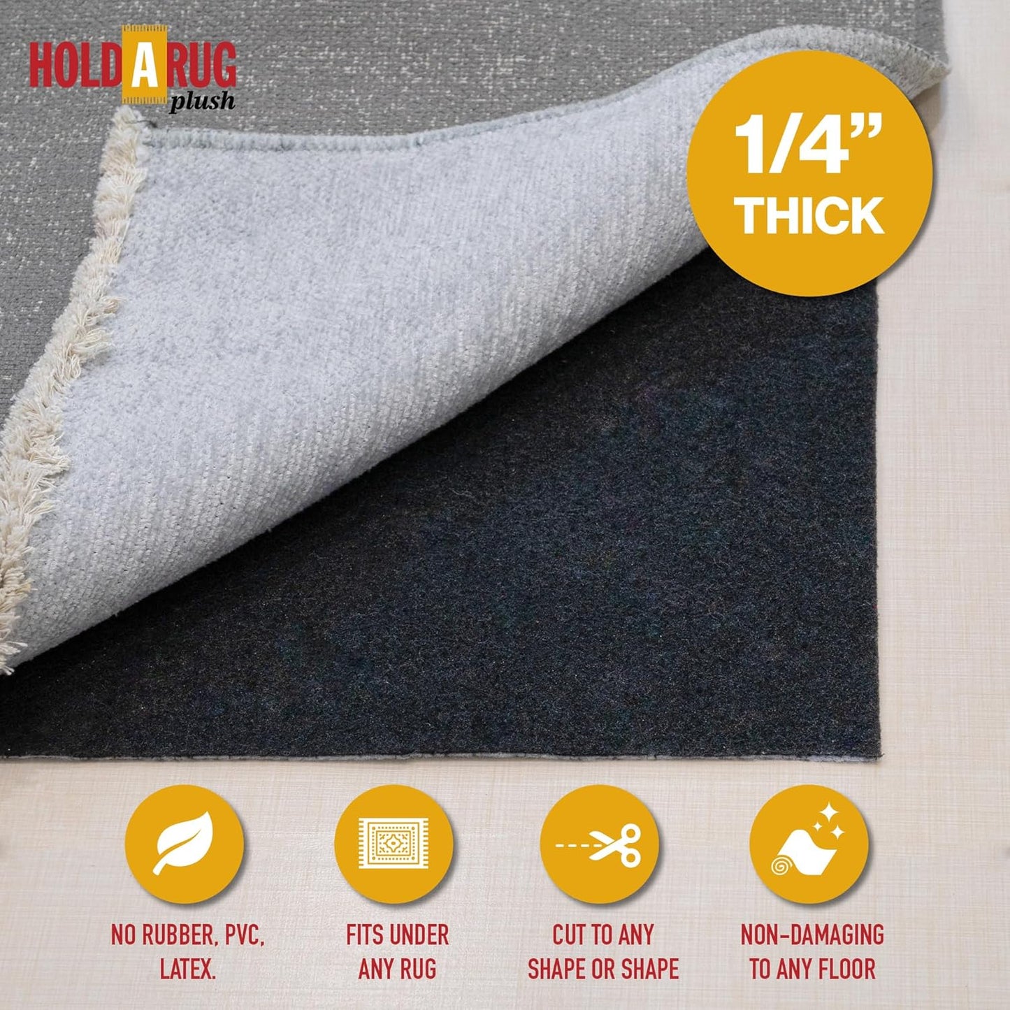 Hold-a-Rug Plush 3' x 12' Nonskid, Nonslip Rug Pad, Reversible Gripper, ¼ Thick, Safe for All Floors and Carpet, Keep Area Rugs Secure