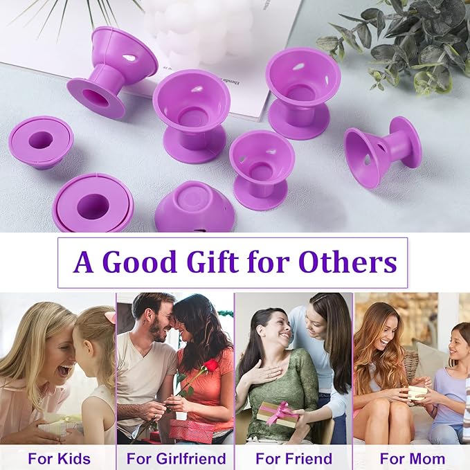JANYUN 40 Pcs Purple Magic Hair Rollers Include 20pcs Large Sleeping Silicone Curlers 20pcs Heatless Small Hair Curlers (Purple)