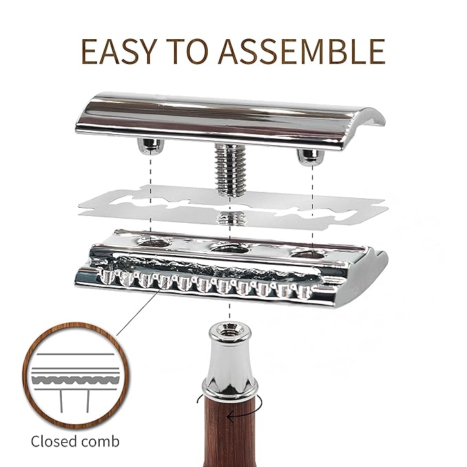Bambaw Double Edge Safety Razor for Women & Men, Double Edge Razors with 5 Blades, Reusable Single Blade Razor, Eco-Friendly & Plastic Free – Slim Bamboo Silver