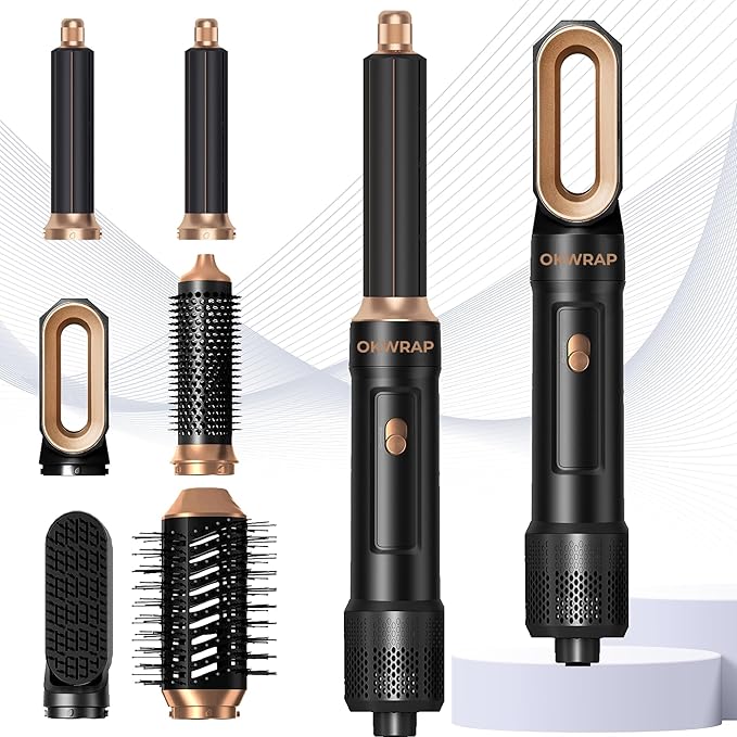 6 in ONE Blow Dryer Brush,Air Curling Iron Round Brush Blow Dryer 800W,Ionic Hair Dryer Brush for Women, Hot Air Brush Hair Styling Tools 100-120V (Black)