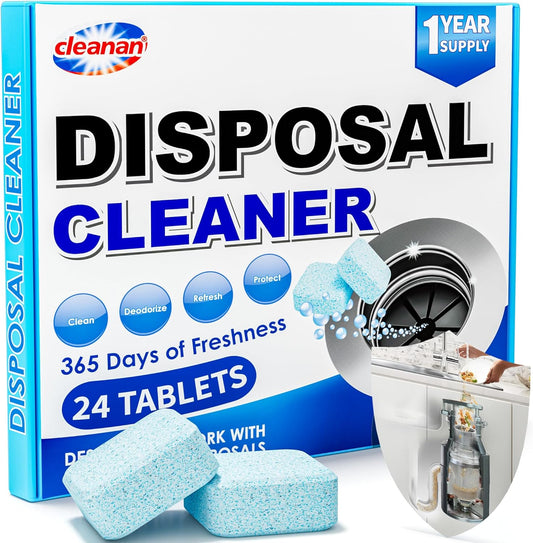 Foaming Garbage Disposal Cleaner and Deodorizer Tablets-24 Pack Food Disposal Cleaner, Quickly Eliminates Odors, XL Powerful Foaming Action, Refreshing Lemon Scent, Natural Ingredients, 1 Year Supply