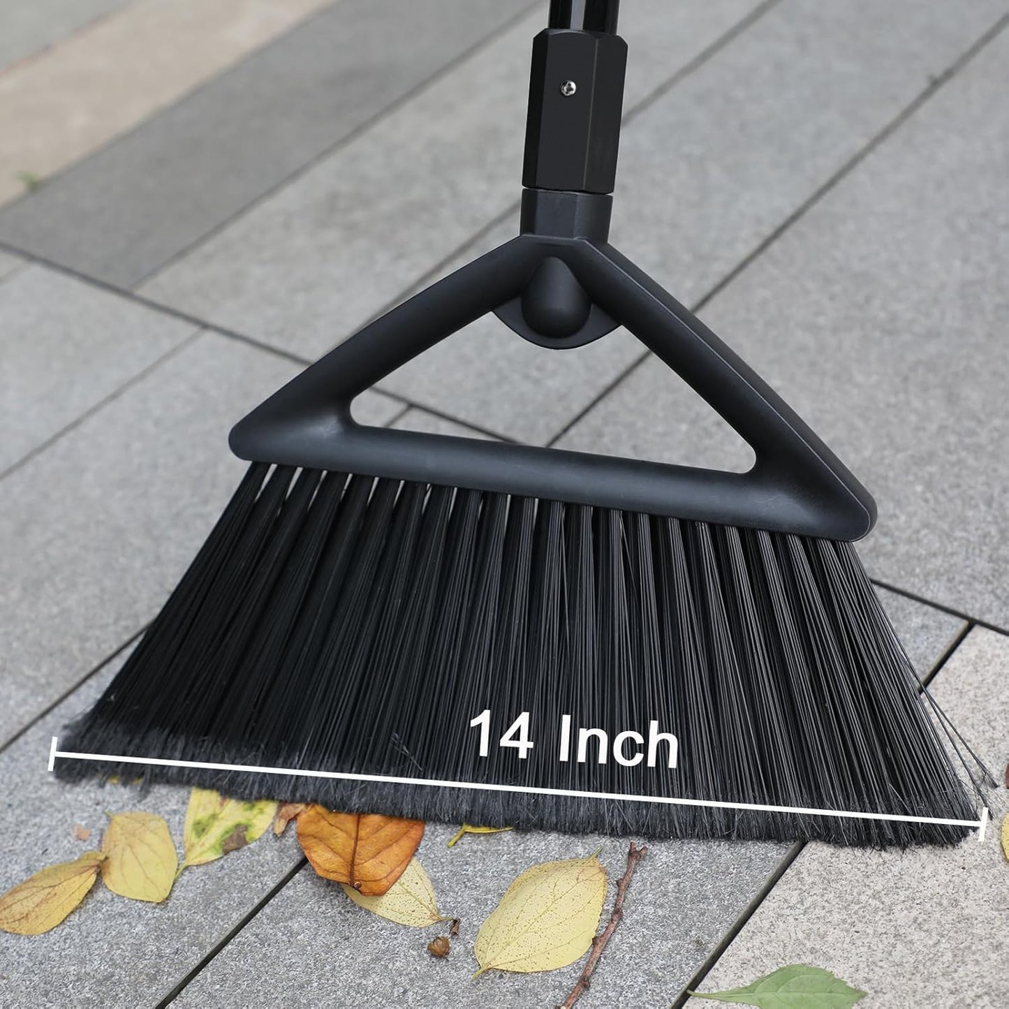 2PCS Heavy Duty Angle Broom, Long Pole Brooms for Indoor, Outdoor Sweeping, Kitchen to Courtyard, Black