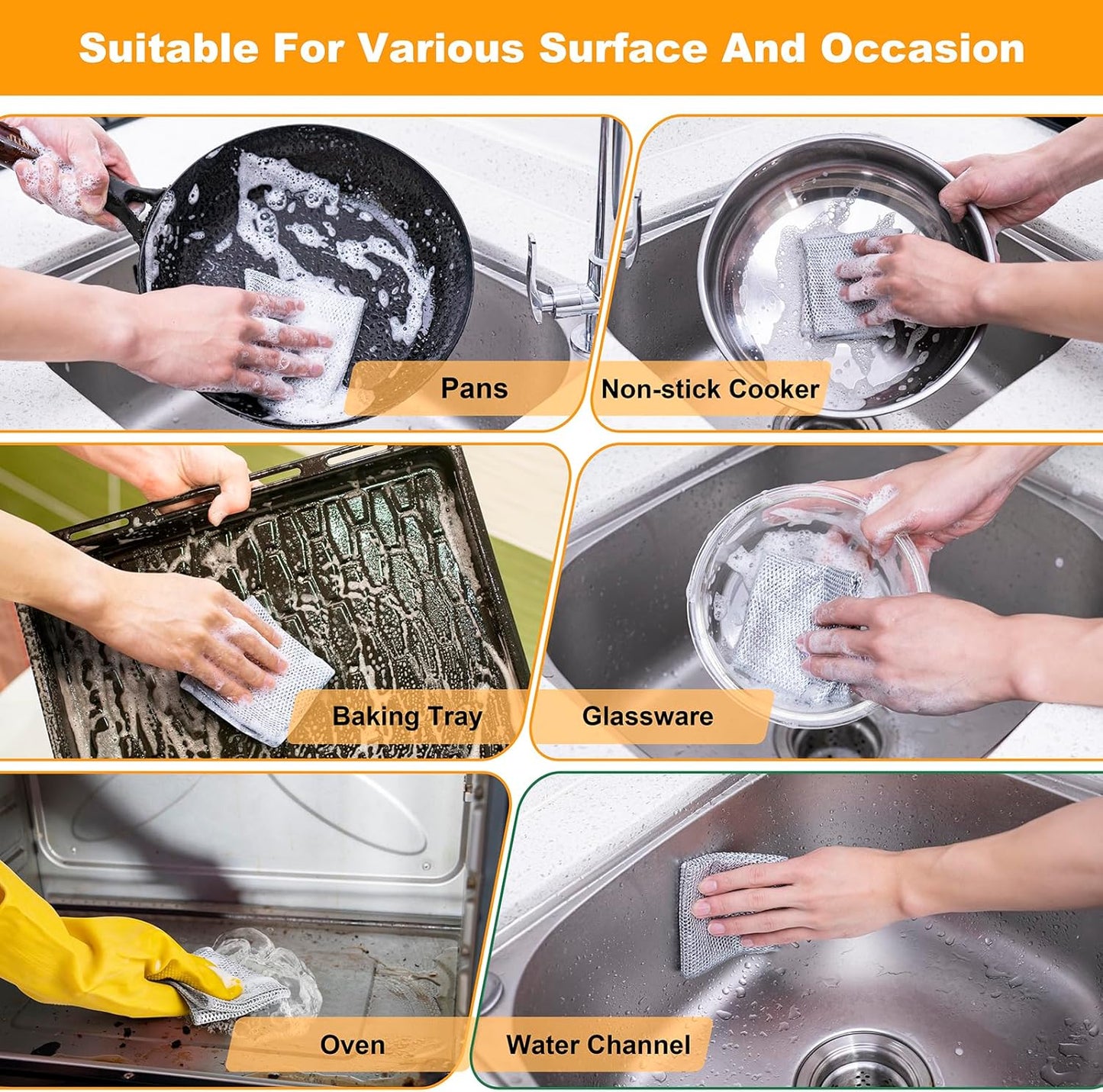 Non Scratch Wire Dishcloth, Multipurpose Wire Dishwashing Rag for Wet and Dry, Multifunctional Dish Rags for Washing Dishes Kitchen Cleaning