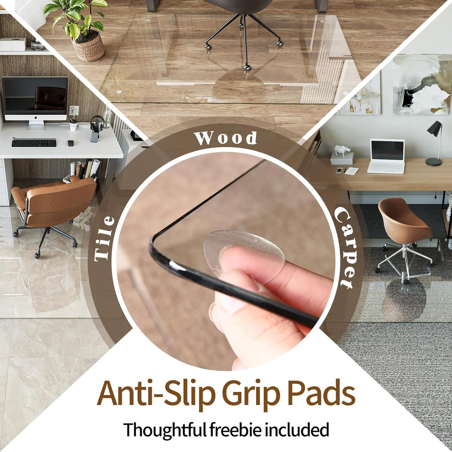 Koonmi Tempered Glass Chair Mat 40"x60" - Premium Office Chair Mat for Hardwood Floors & Low-Pile Carpet with 4 Non-Slip Pads - Thick Scratch-Resistant Surface