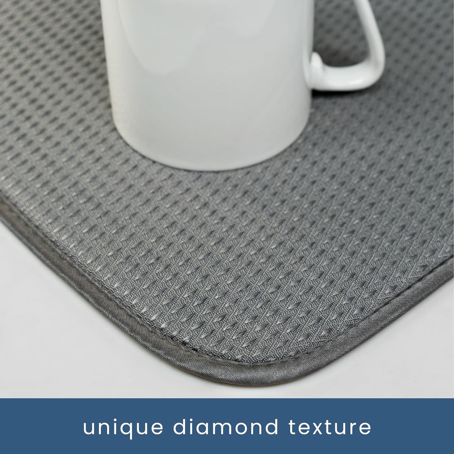 S&T INC. Dish Drying Mat, 16” x 18”, Absorbent Microfiber Kitchen Counter Mat, Drying Pad for Dishes, Utensils, Pots and Pans, Large, Diamond Texture, Grey