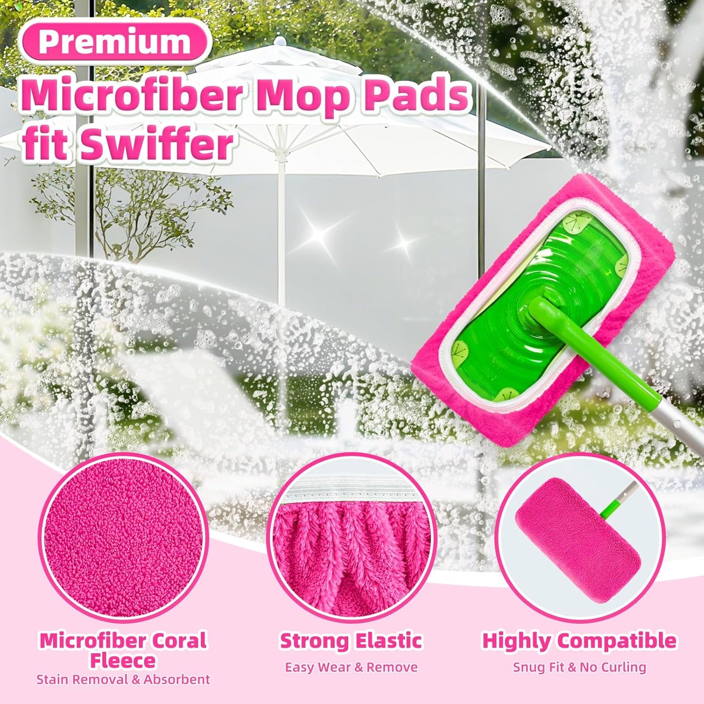 Reusable Mop Pads fit Swiffer Sweeper Mop - Microfiber Wet Pads Refill & Machine Washable Dry Sweeping Cloths for Mopping All Sealed Floors - Hardwood, Laminate, Tile & Stone (Mop is not Included)