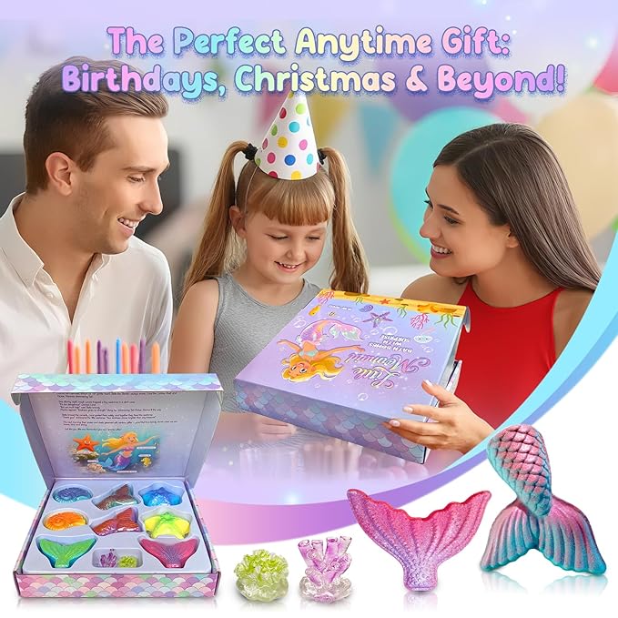 Mermaid Bath Bombs for Kids with Surprse Inside, 8PK XXL Kids Bath Bombs Gift Set for Girls, Birthday Gifts, Mermaid Party Favors, Princess Gift Box