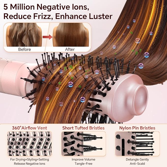 5 in 1 Hot Air Styler, Hair Dryer Brush with Auto Wrap Curling, 110,000 RPM High-Speed Blow Dryer and Air Curler, Frizz-Free Styling for All Hair Types-Straight, Wavy & Curly, No Heat Damage, 1200W