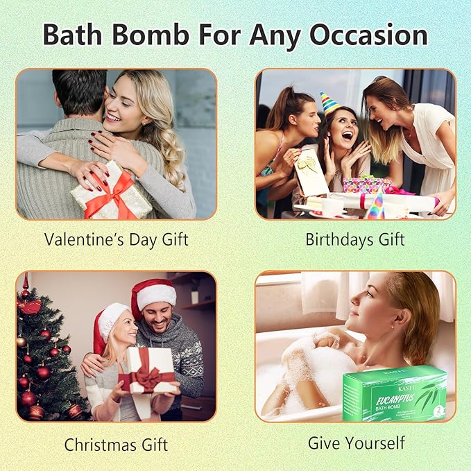 Bath Bombs Salt Balls,Eucalyptus Extract Essential Oils,Moisturizing Dry Skin,Fizzy Spa,Relaxation,Bubble Bath Bomb Gifts Idea for Men Women,2 x 100g