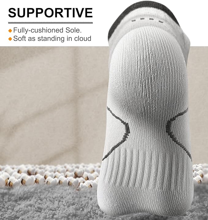 BULLIANT Men Running Socks 6Pairs-Ankle Athletic Socks Wicking Cushioned for Men Walking-Arch Compression Support