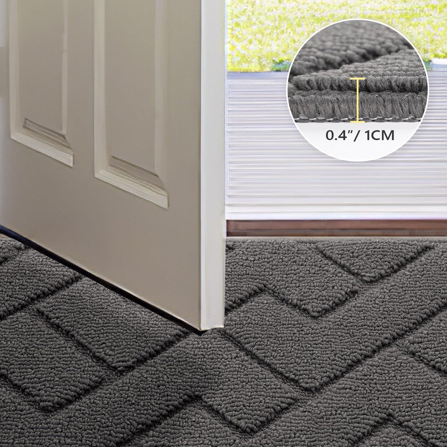 hicorfe Dirt Trapper Indoor Doormat,20"x31.5" Welcome Door mat,Non Slip Backing Washable Door Mats,Absorbent and Resistant Low-Profile Entrance Inside Floor Mat for Front Back Door and Entryway (Grey)