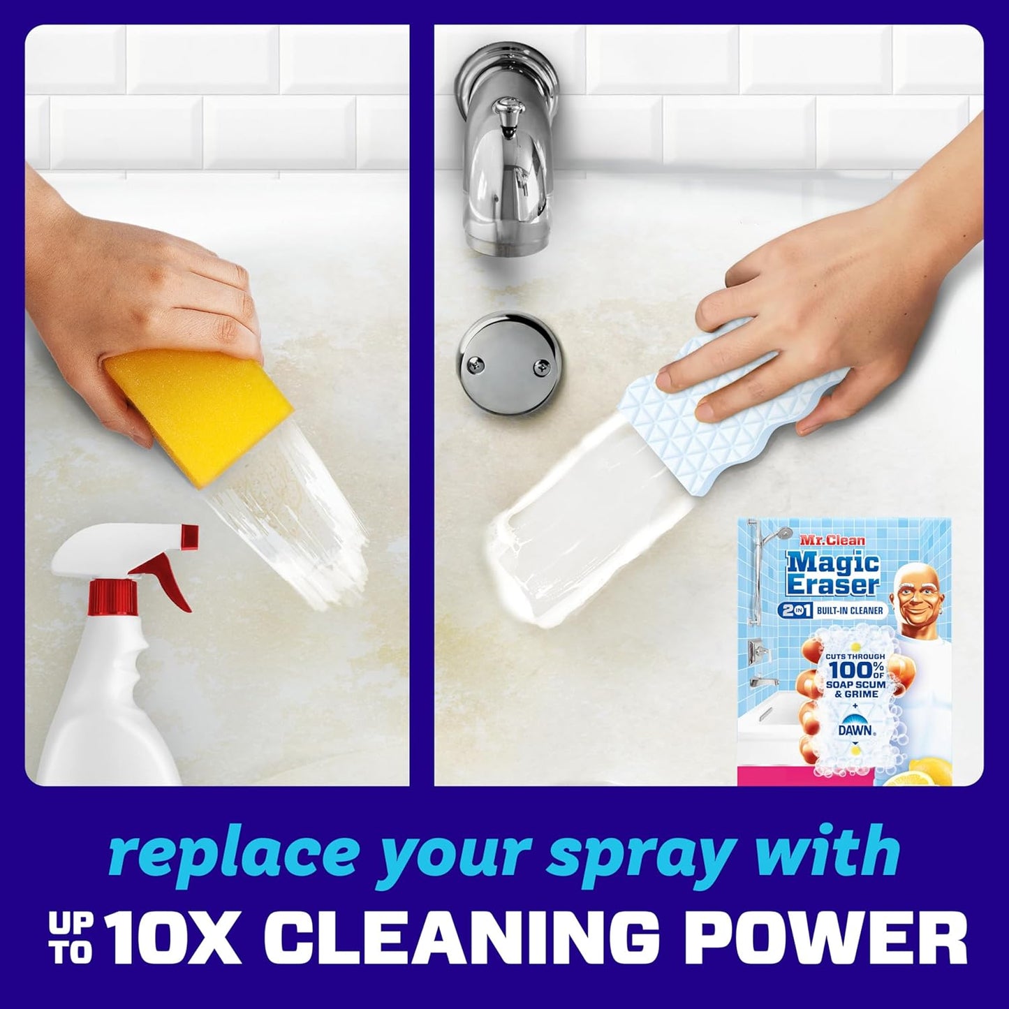 Mr. Clean Magic Eraser Sponge, Bathroom Cleaner, Soap Scum Shower & Tub Cleaner, 2 in 1 Bath, 5ct