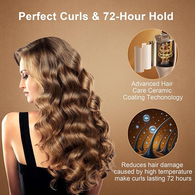 Automatic Curling Iron,Automatic Hair Curler with1"Large Slot Hair Curling Irons,Auto Shut-Off,Anti-Scald,Anti-Tangle Rotating Curlers Iron,Fast Heating Hair Curler Wand for Curls(4Temperature&8Timer)