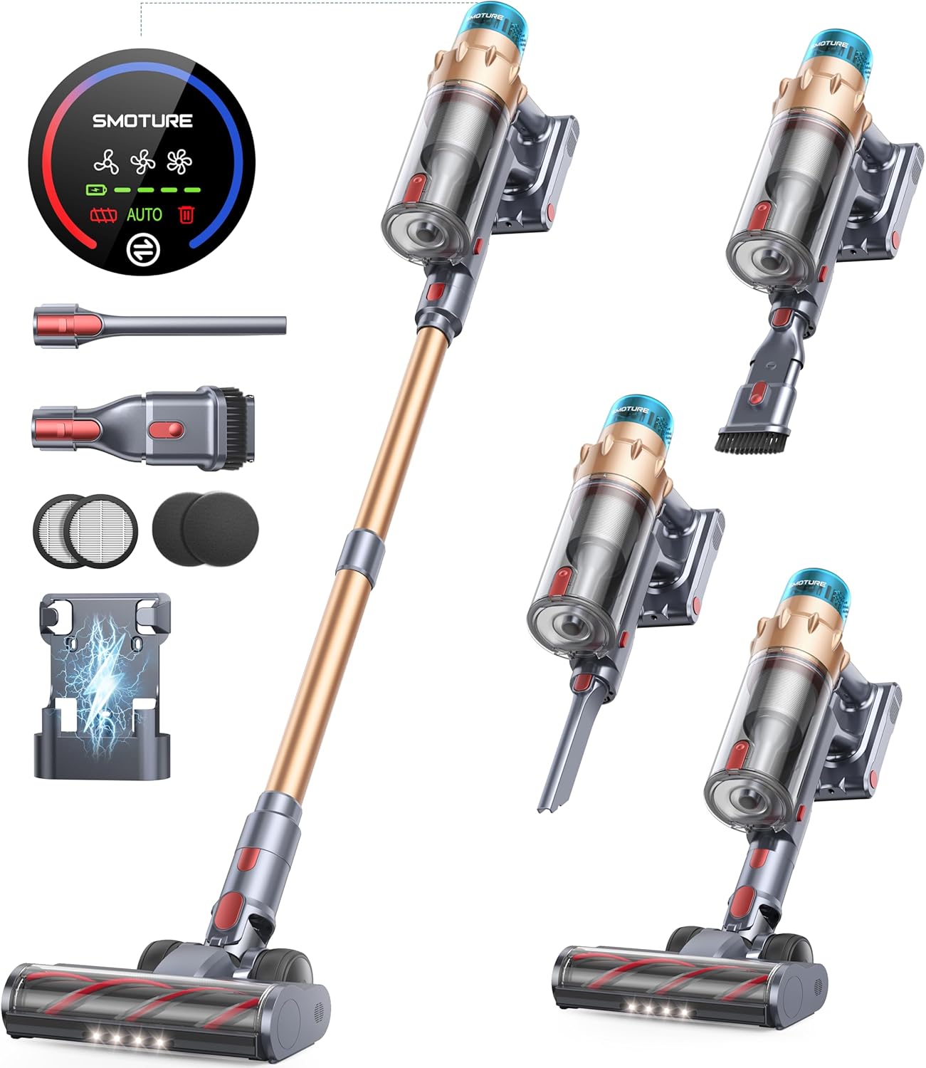 Cordless Vacuum Cleaner, 600W 50KPA 65 Mins Runtime Self-Standing Vacuum Cleaners for Home, Stick Vacuum with Charging Dock Station Removable Battery, Handheld Vacuum for Pet Hair/Carpet/Floor