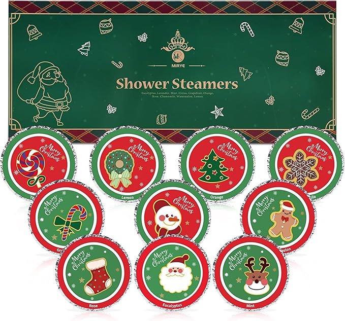 10 Pcs Shower Steamers Aromatherapy, Christmas Gifts Shower Bombs with Essential Oils, Self Care Christmas Stocking Stuffers for Women Men