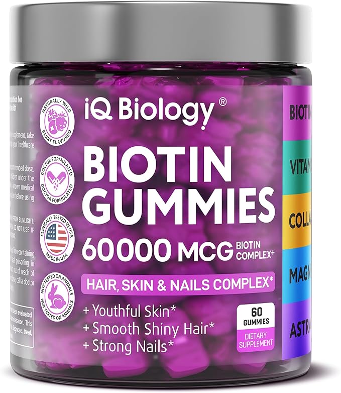 Biotin Gummies for Hair, Skin and Nails - Hair Growth Vitamins for Women & Men - Hair Loss Gummy Supplement with Extra Strength Biotin (Vitamin B7), Collagen, Keratin & DHT Blocker - 60 Chewable Bears