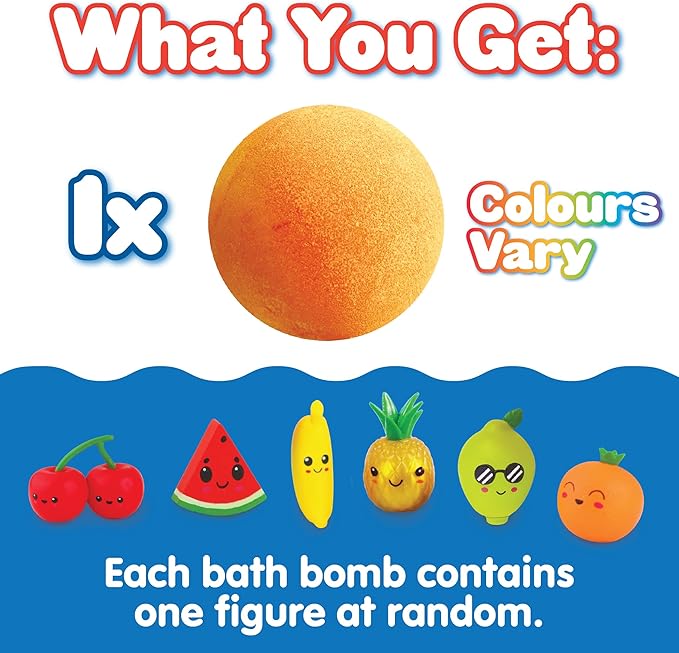 Large Fruity Surprise Bath Bomb, The Bath Bomb Contains 1 of 6 Surprise Fruit Toys to Collect, Bath Bombs Gift for Children with Surprise Inside, Collectable Gifts for Girls & Boys