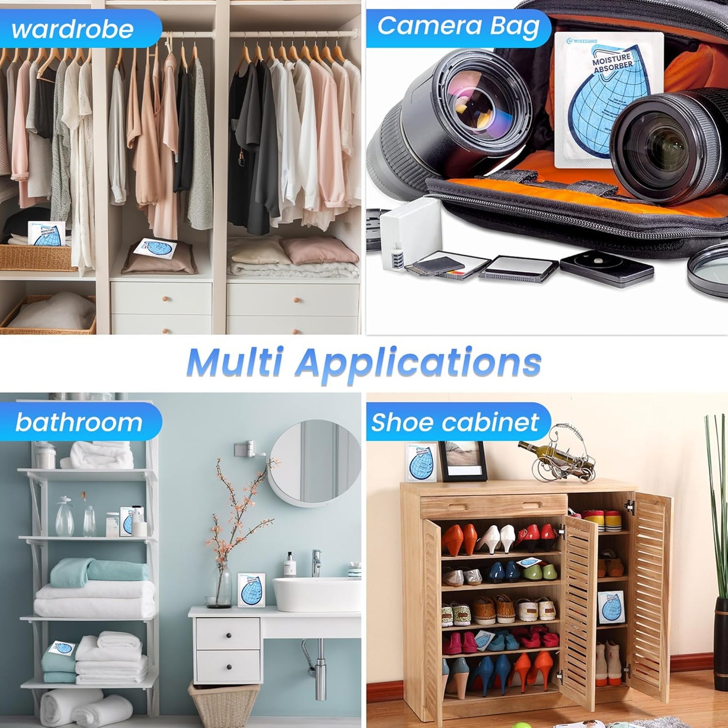 25 Gram 10 Packs Moisture Absorbers Packs, Leakproof Desiccant Dehumidifier Bags for Bathrooms, Basements, Rvs, Humidity Absorbers Packets for Closet